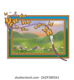 A bela pintura com borboleta vetor e ilustração