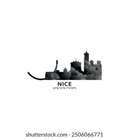 Nice panorama, vector badge, skyline logo and icon. France city horizon logotype with landmarks and building silhouettes. Isolated foggy abstract gradient graphic