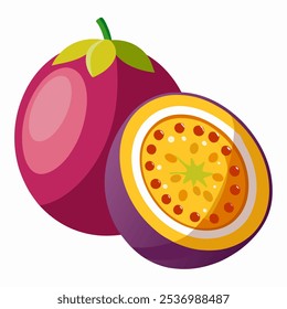 nice passion fruit, one and a half isolated tropical fruits on a transparent background. vector illustration.