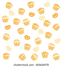 Nice pattern with colorful cupcakes and other pastries on a white background