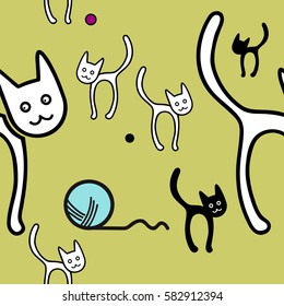 Nice pattern with cute hand drawn cats EPS10
