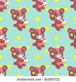 Nice pattern in the style of Lolita with teddy bears and cakes on a green background.