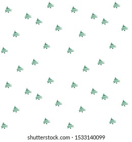 Nice pattern with stylized firs on white background. Simple, elegant, optimistic, graphic green stripes in shape of fir. Design for Christmas and New Year decorations, card, wrapping paper, prints.