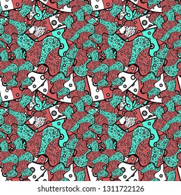 Nice pattern for wrapping paper vector. Seamless pattern Sketch cute background. Doodles pink, blue and black on colors.