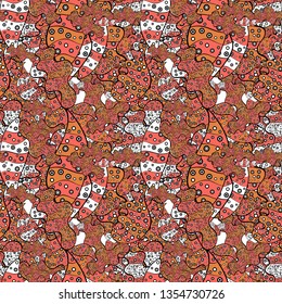 Nice pattern for wrapping paper vector. Sketch cute background. Doodles black, orange and pink on colors.