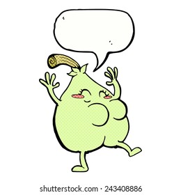 una bonita caricatura de pera con burbuja de habla