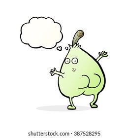 una bonita caricatura de pera con burbuja de pensamiento