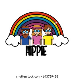 nice people hippies with rainbow and cloud