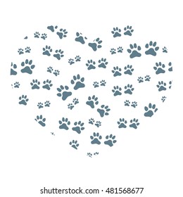 Nice picture of animal tracks arranged in a heart shape on a white background.