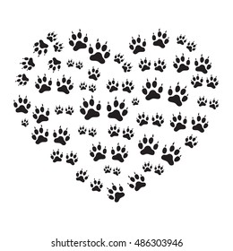 Nice picture of animal tracks arranged in a heart shape on a white background.