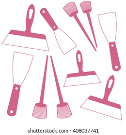 Nice picture of  colored brushes and spatulas on a white background