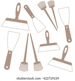 Nice picture of  colored brushes and spatulas on a white background