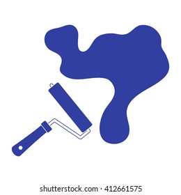 Nice picture of a colored roller for paint and a big splodge of paint on a white background