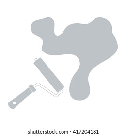 Nice picture of a colored roller for paint and a big splodge of paint on a white background