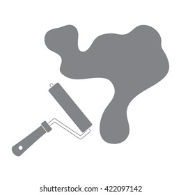 Nice picture of a colored roller for paint and a big splodge of paint on a white background