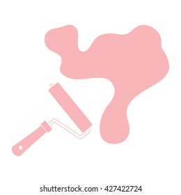 Nice picture of a colored roller for paint and a big splodge of paint on a white background