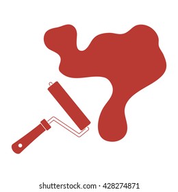 Nice picture of a colored roller for paint and a big splodge of paint on a white background