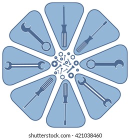 Nice picture of a colored scheme with different tools on a white background 