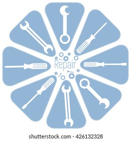Nice picture of a colored scheme with different tools on a white background 