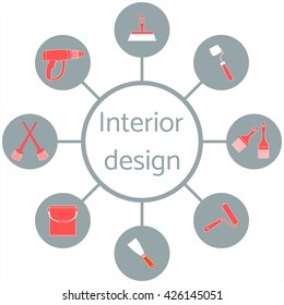 Nice picture of a colored scheme with different tools for the preparation and staining of surfaces on a white background 