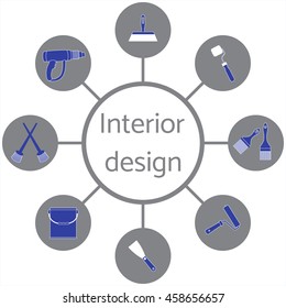 Nice picture of a colored scheme with different tools for the preparation and staining of surfaces on a white background 