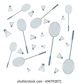Nice picture of colorful badminton rackets and shuttlecocks on a white background