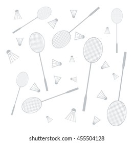 Nice picture of colorful badminton rackets and shuttlecocks on a white background