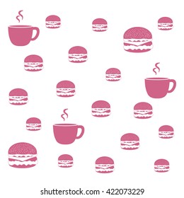 Nice picture with colorful cups and hamburgers on white background