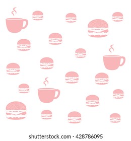 Nice picture with colorful cups and hamburgers on white background