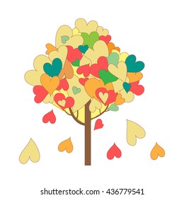 Nice picture with creative tree with colorful leaves-hearts on white background