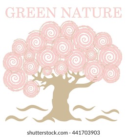 Nice picture of creative tree with inscription GREEN NATURE on white background