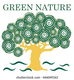Nice picture of creative tree with inscription GREEN NATURE on white background