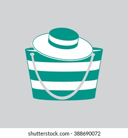 Nice picture with fashion summer accessories, hat and bag on a light background