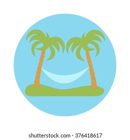 Nice picture of rest in a hammock under two palm trees