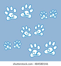Nice picture of silhouette cats lying inside animal traces on a colored background in gentle tones.
