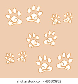 Nice picture of silhouette cats lying inside animal traces on a colored background in gentle tones.