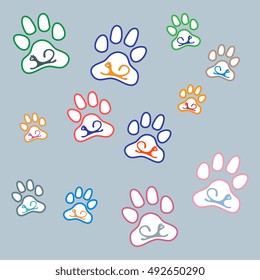 Nice picture of silhouette cats lying inside animal traces on a colored background in gentle tones.