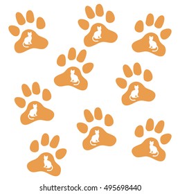 Nice picture of silhouette cats sit inside multicolored animal traces on a white background.