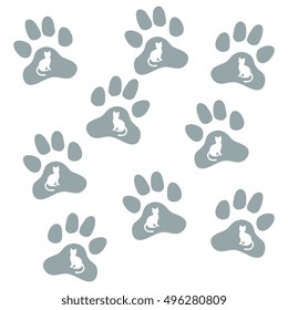 Nice picture of silhouette cats sit inside multicolored animal traces on a white background.