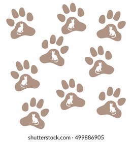 Nice picture of silhouette cats sit inside multicolored animal traces on a white background.