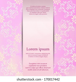Nice pink card or invitation template with laconic floral background and place for text in the center.