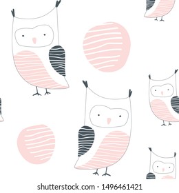 Nice pink owls seamless pattern