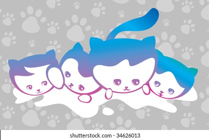 nice positive 4 cats illustration