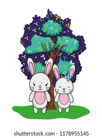 nice rabbit couple animal and tree