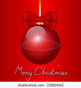 Nice red christmas balls with red bow on the red background