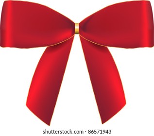 Nice red gift bow for celebration decorations and gift cards. Ribbon. Vector. Isolated on white background
