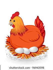 nice red hen sitting on eggs