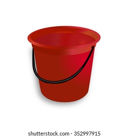 Nice Red Plastic Bucket with black handle on white - vector illustration - icon.  Design element for the garden.