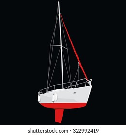Nice red and white boat on black, nice illustration of yacht ship