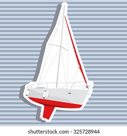 Nice red and white boat on on the surface fishing on a ship with outline background for poster illustration for web page
